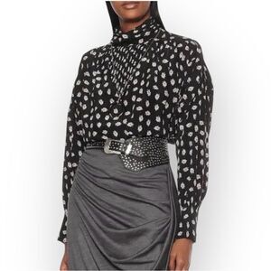 Isabel Marant Ceciline Silk Blouse Long‎ Sleeve High Neck Floral Print